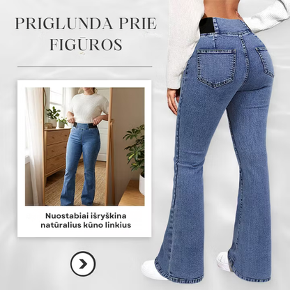Elastīgi platējoši džinsi ar augstu vidukli