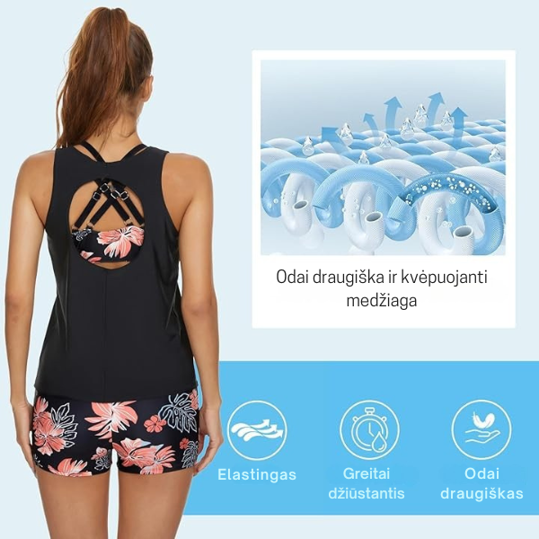3 daļu peldkostīms ar šortiem un brīvu blūzi