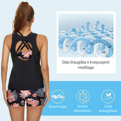 3 daļu peldkostīms ar šortiem un brīvu blūzi